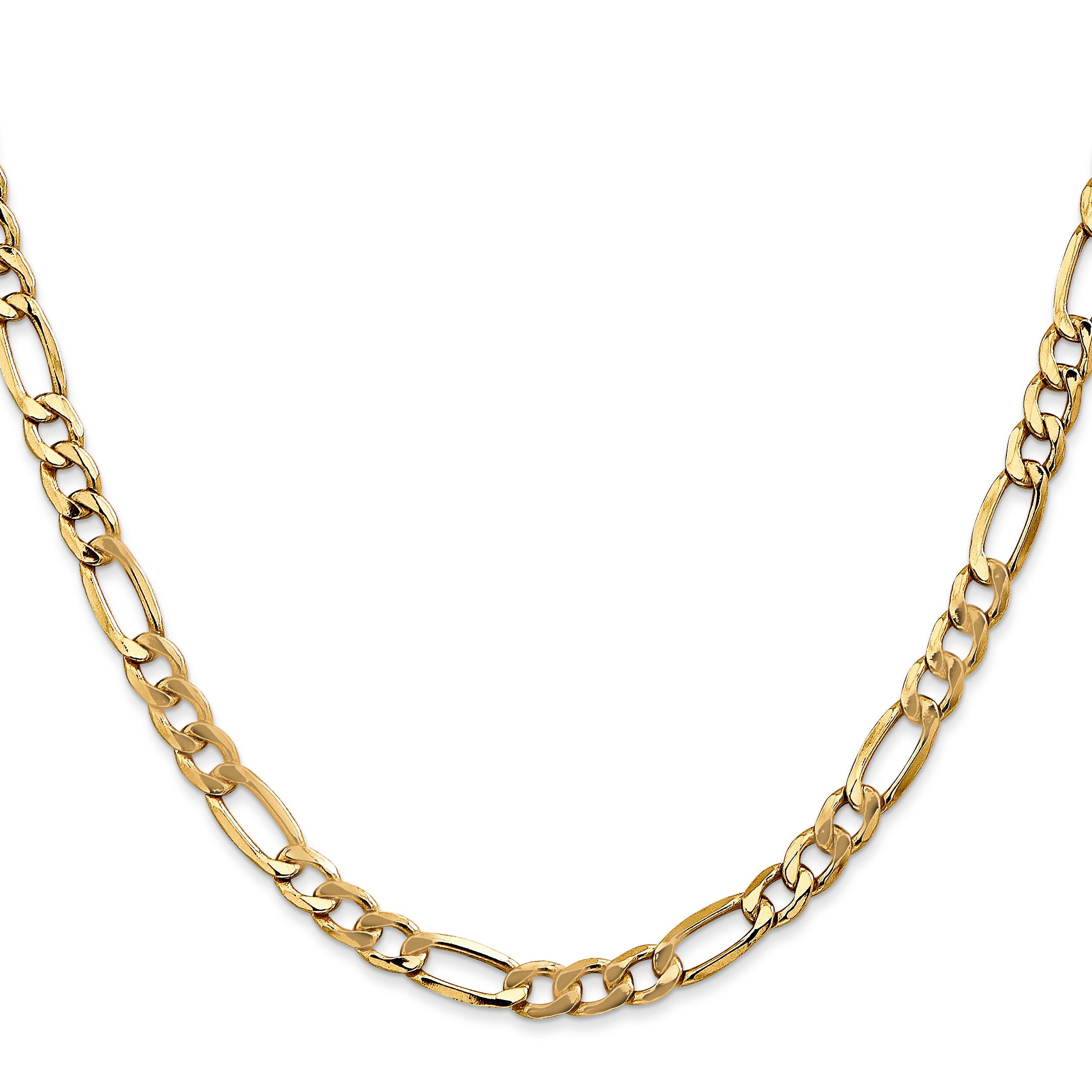 22 Inch 10k Yellow Gold 5.35mm Semi-Solid Figaro Chain Necklace