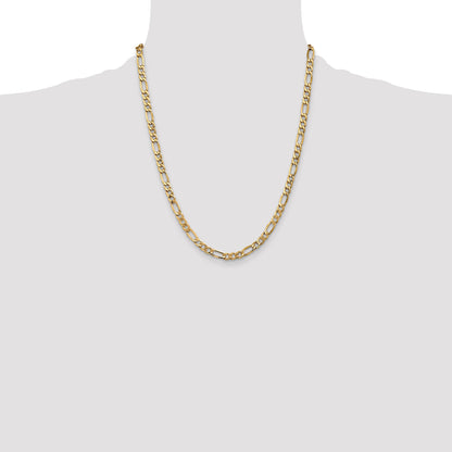 22 Inch 10k Yellow Gold 5.35mm Semi-Solid Figaro Chain Necklace