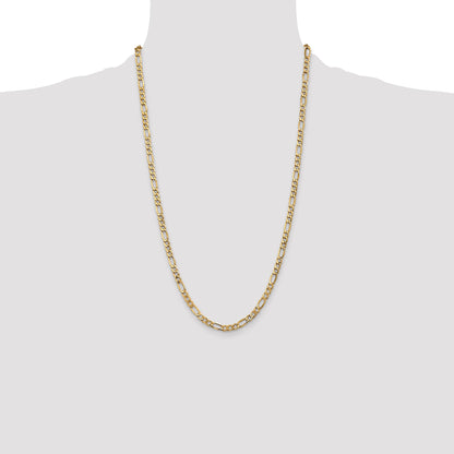 26 Inch 10k Yellow Gold 5.35mm Semi-Solid Figaro Chain Necklace