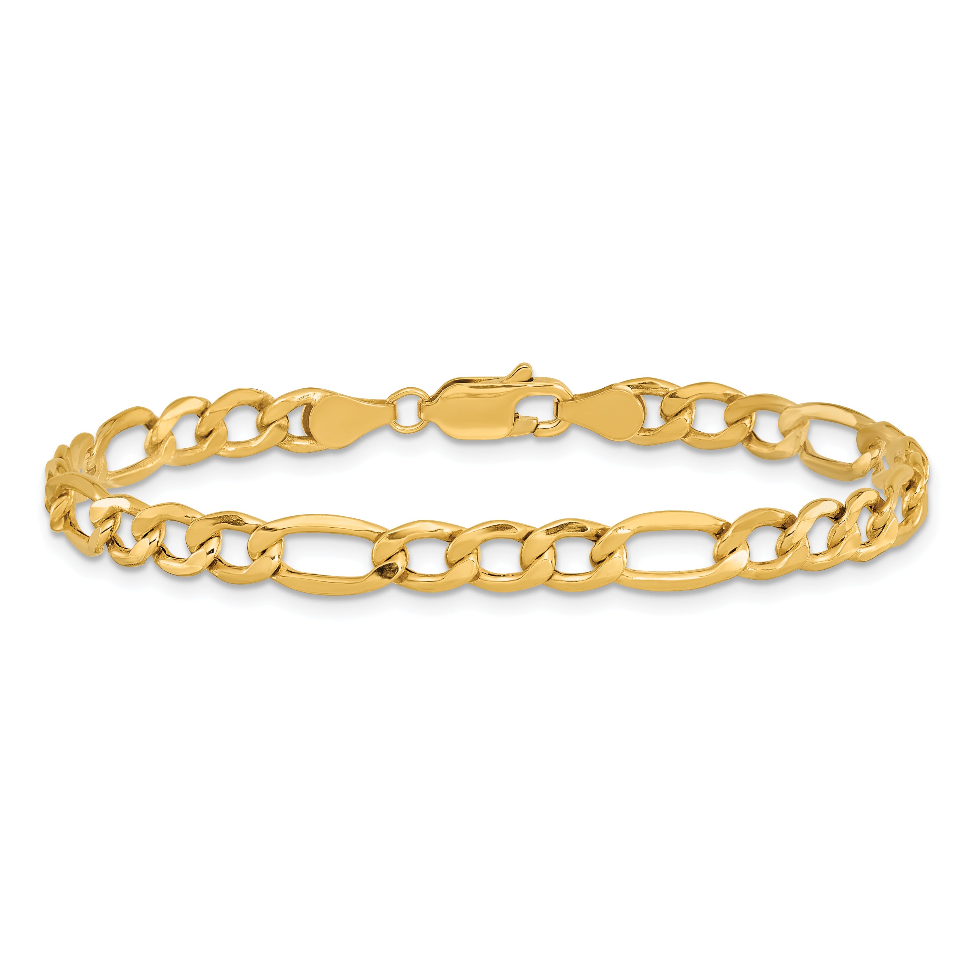 8 Inch 10k Yellow Gold 5.35mm Semi-Solid Figaro Chain Bracelet
