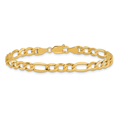 8 Inch 10k Yellow Gold 5.35mm Semi-Solid Figaro Chain Bracelet