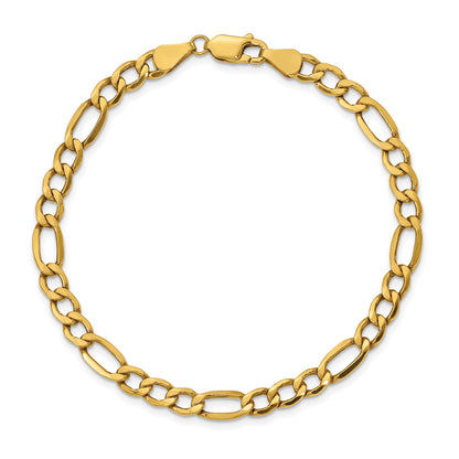 7 Inch 10k Yellow Gold 5.35mm Semi-Solid Figaro Chain Bracelet