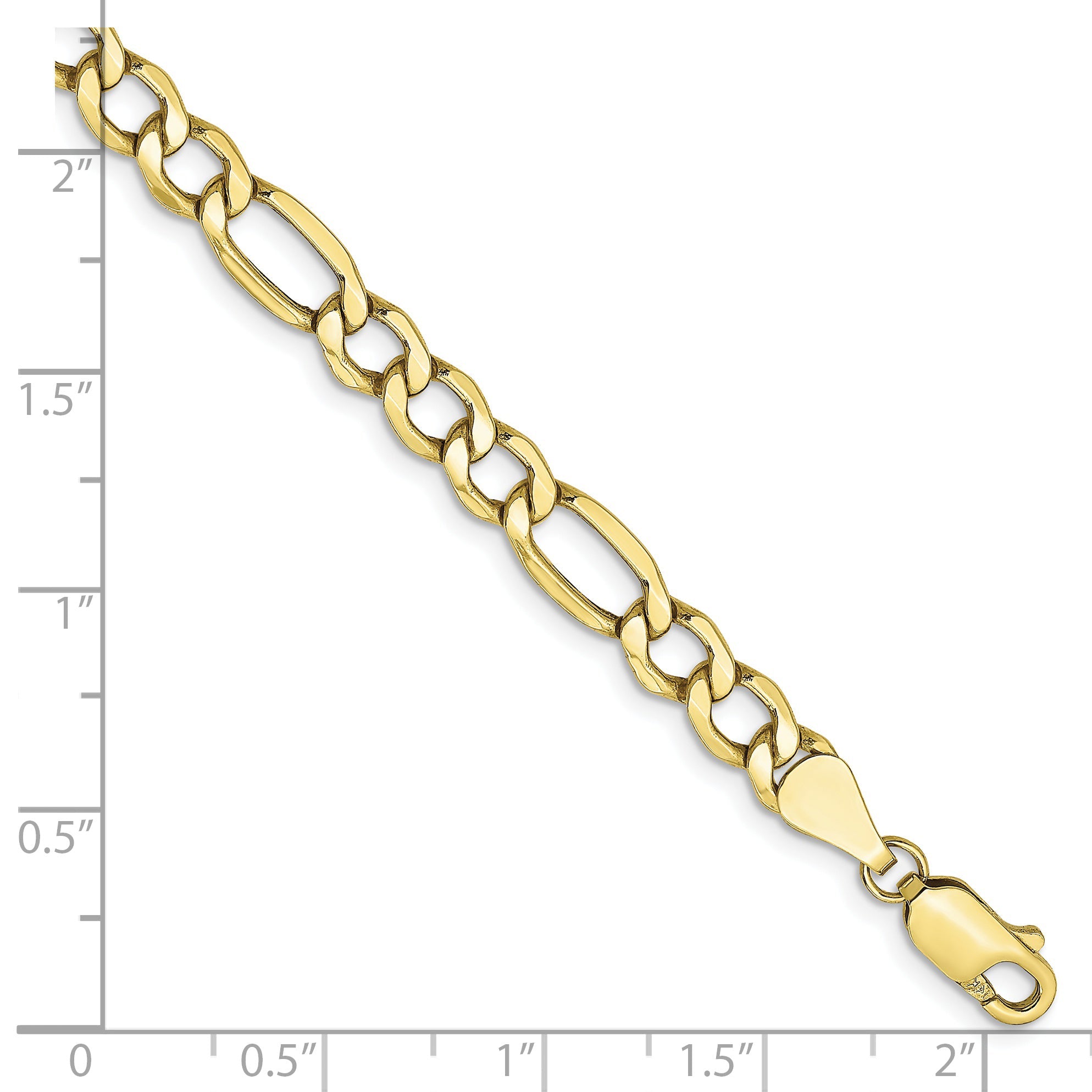 8 Inch 10k Yellow Gold 5.35mm Semi-Solid Figaro Chain Bracelet