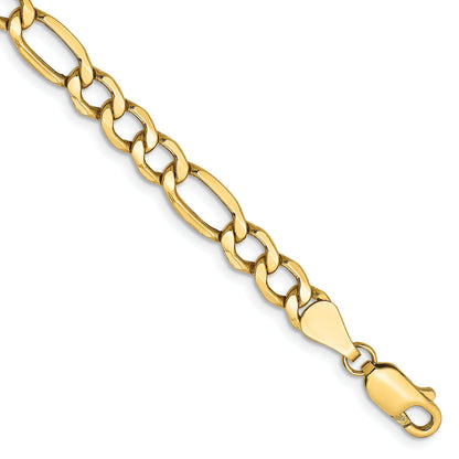7 Inch 10k Yellow Gold 5.35mm Semi-Solid Figaro Chain Bracelet