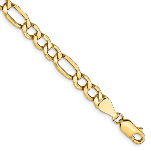 7 Inch 10k Yellow Gold 5.35mm Semi-Solid Figaro Chain Bracelet