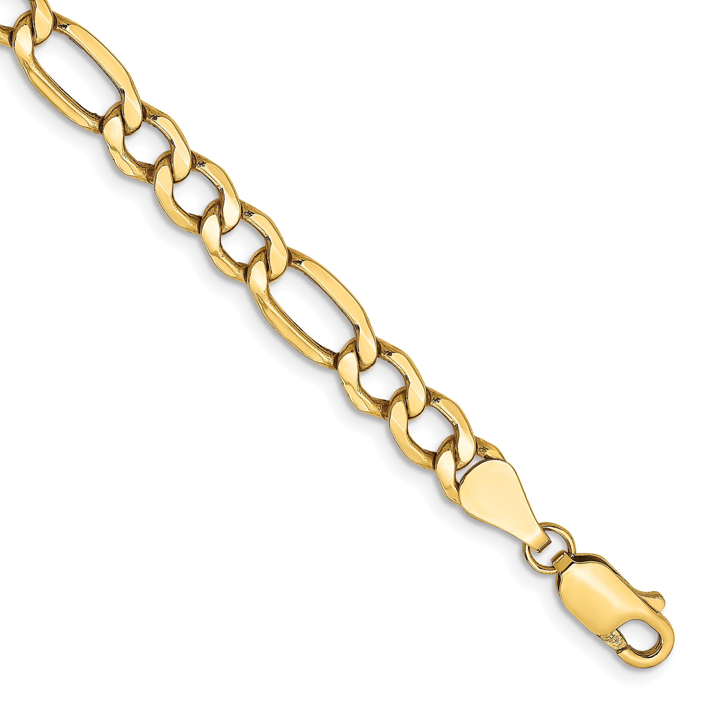 8 Inch 10k Yellow Gold 5.35mm Semi-Solid Figaro Chain Bracelet