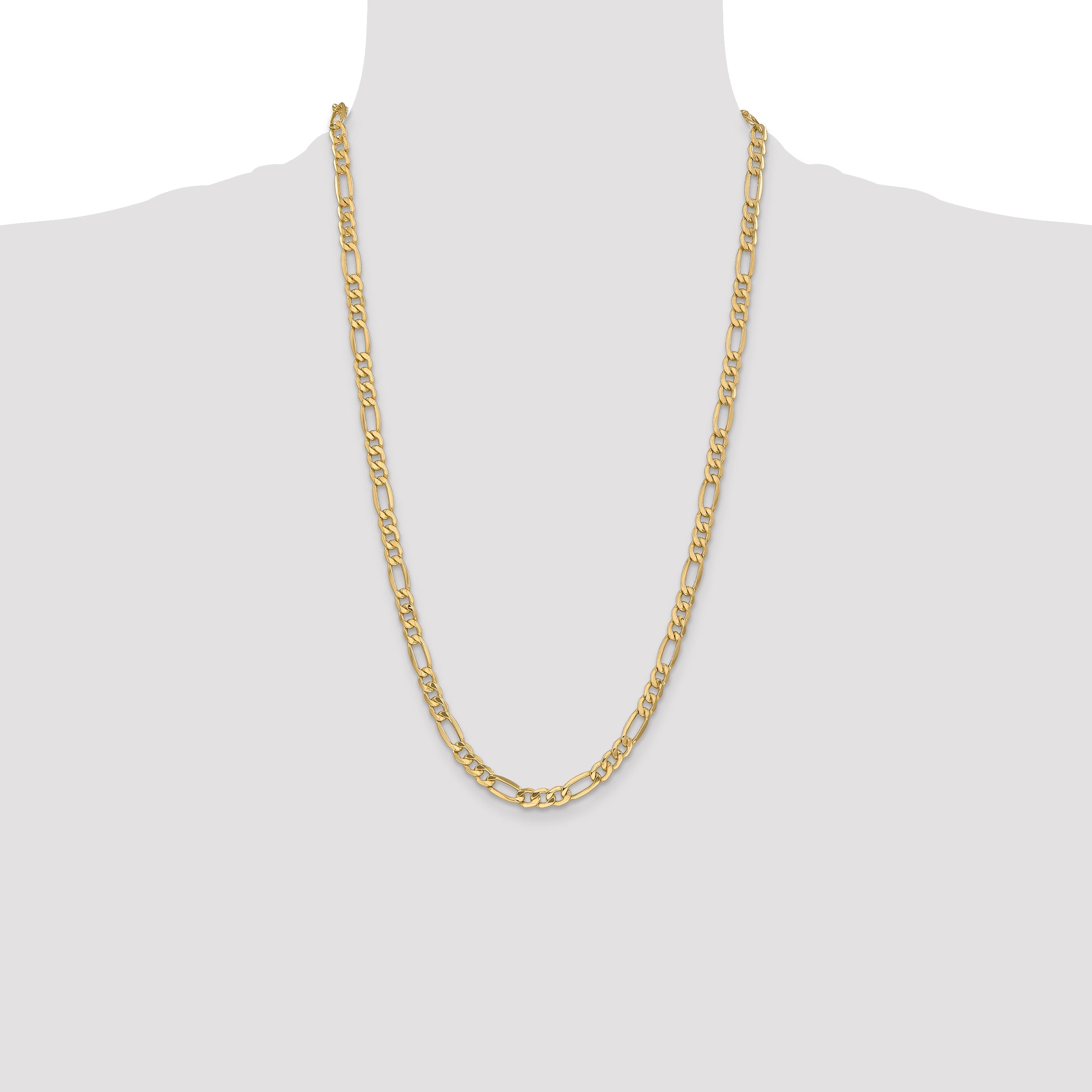 26 Inch 10k Yellow Gold 6.25mm Semi-Solid Figaro Chain Necklace