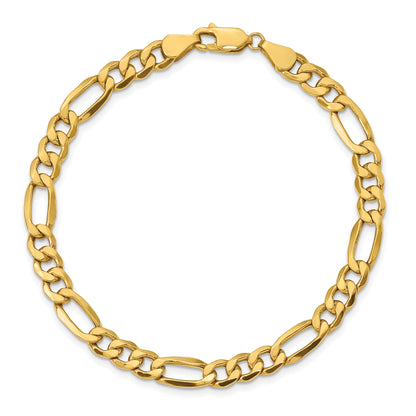 8 Inch 10k Yellow Gold 6.25mm Semi-Solid Figaro Chain Bracelet