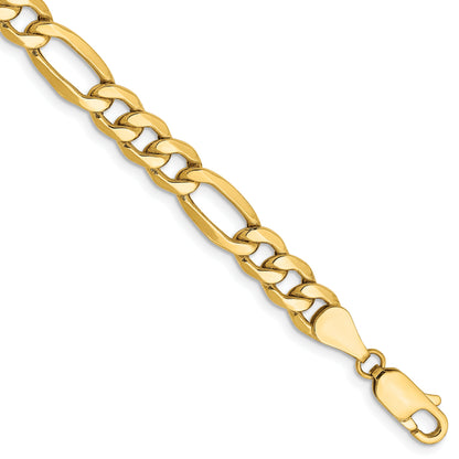 7 Inch 10k Yellow Gold 6.25mm Semi-Solid Figaro Chain Bracelet