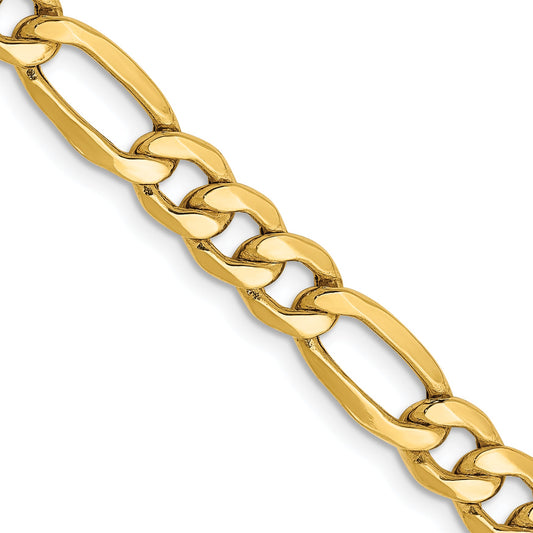 24 Inch 10k Yellow Gold 6.25mm Semi-Solid Figaro Chain Necklace