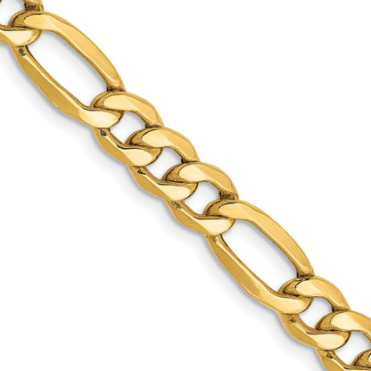2 Inch 10k Yellow Gold 6.25mm Semi-Solid Figaro Chain Necklace