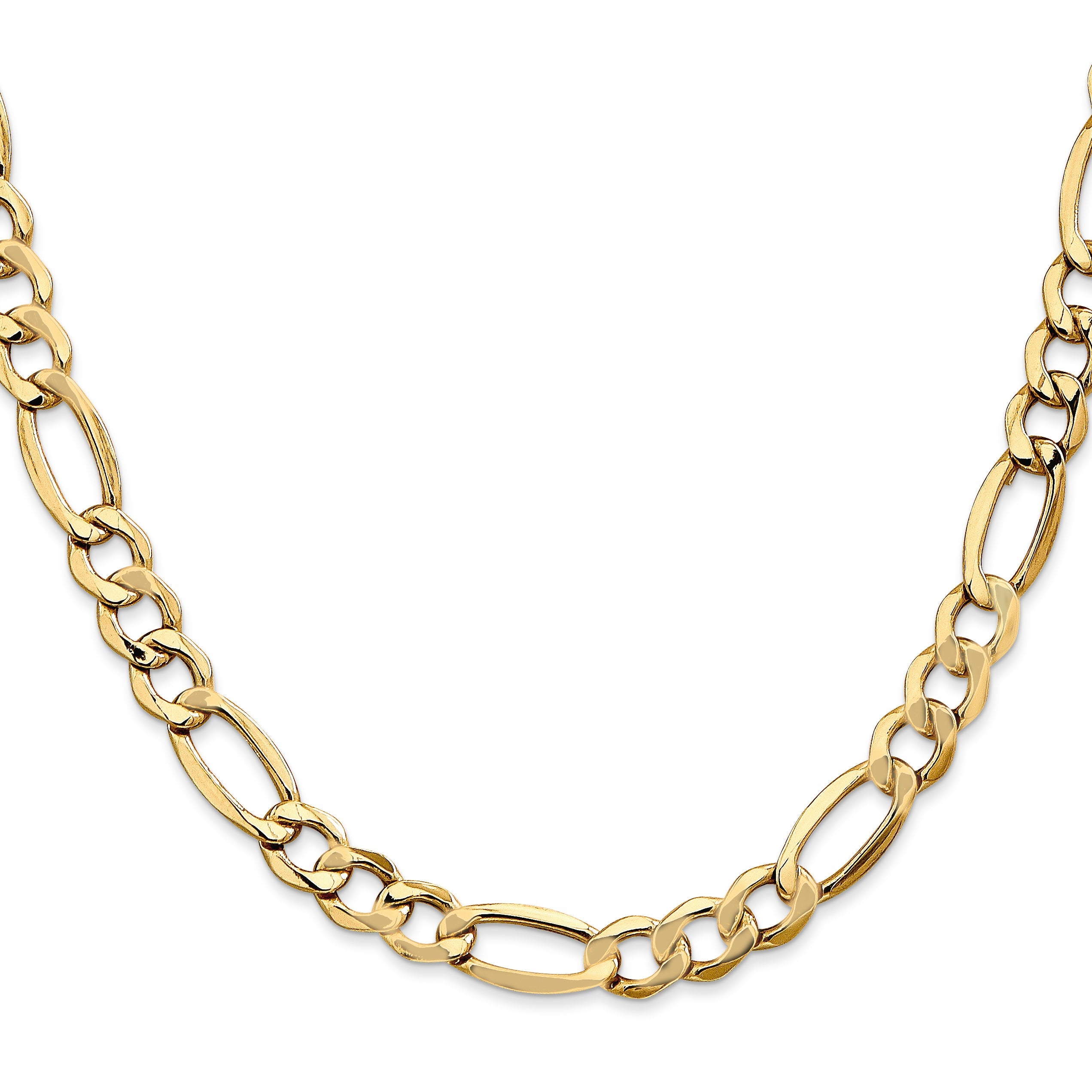 24 Inch 10k Yellow Gold 7.3mm Semi-Solid Figaro Chain Necklace