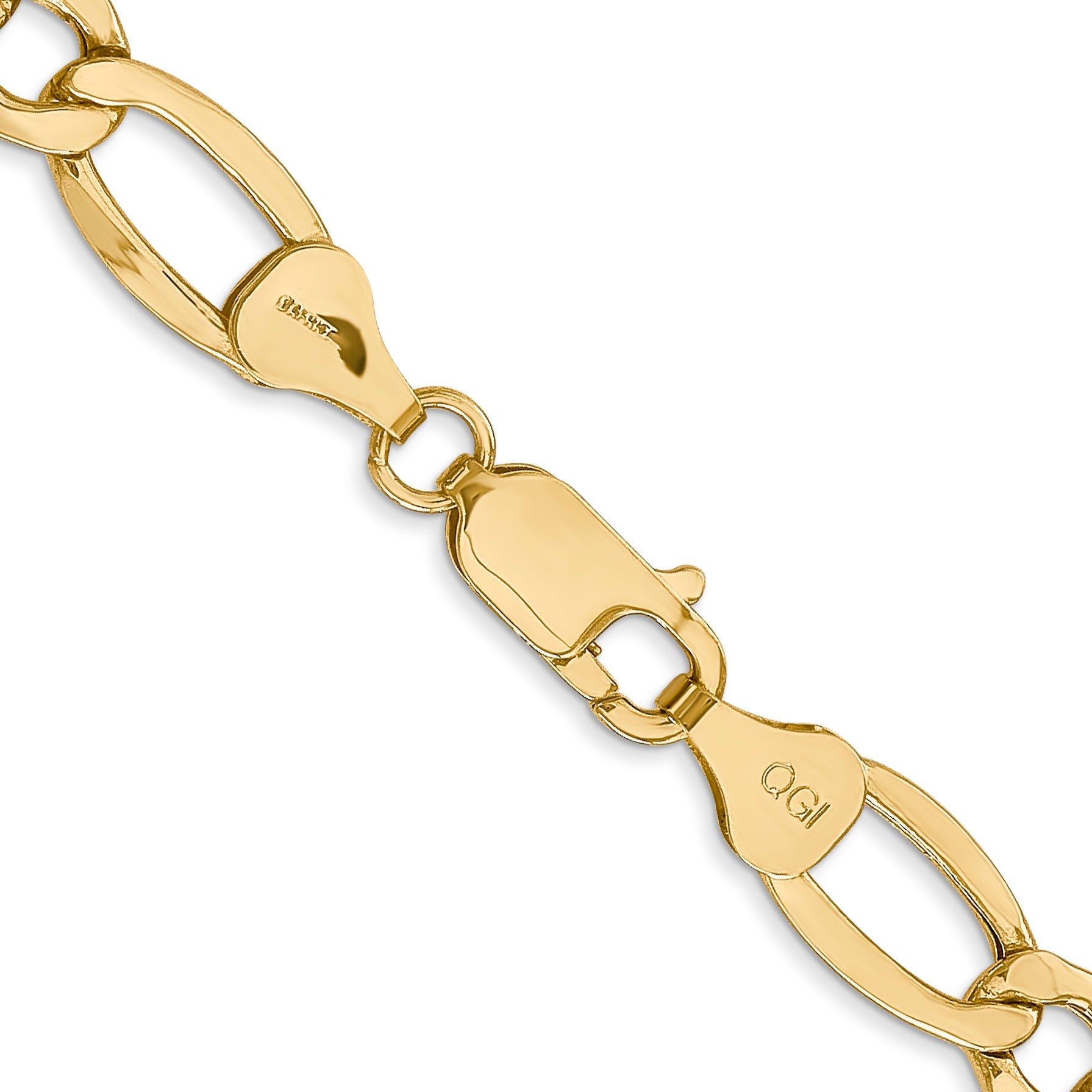 24 Inch 10k Yellow Gold 7.3mm Semi-Solid Figaro Chain Necklace