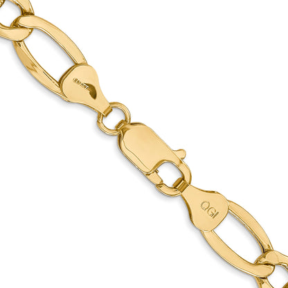 22 Inch 10k Yellow Gold 7.3mm Semi-Solid Figaro Chain Necklace