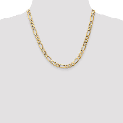 2 Inch 10k Yellow Gold 7.3mm Semi-Solid Figaro Chain Necklace