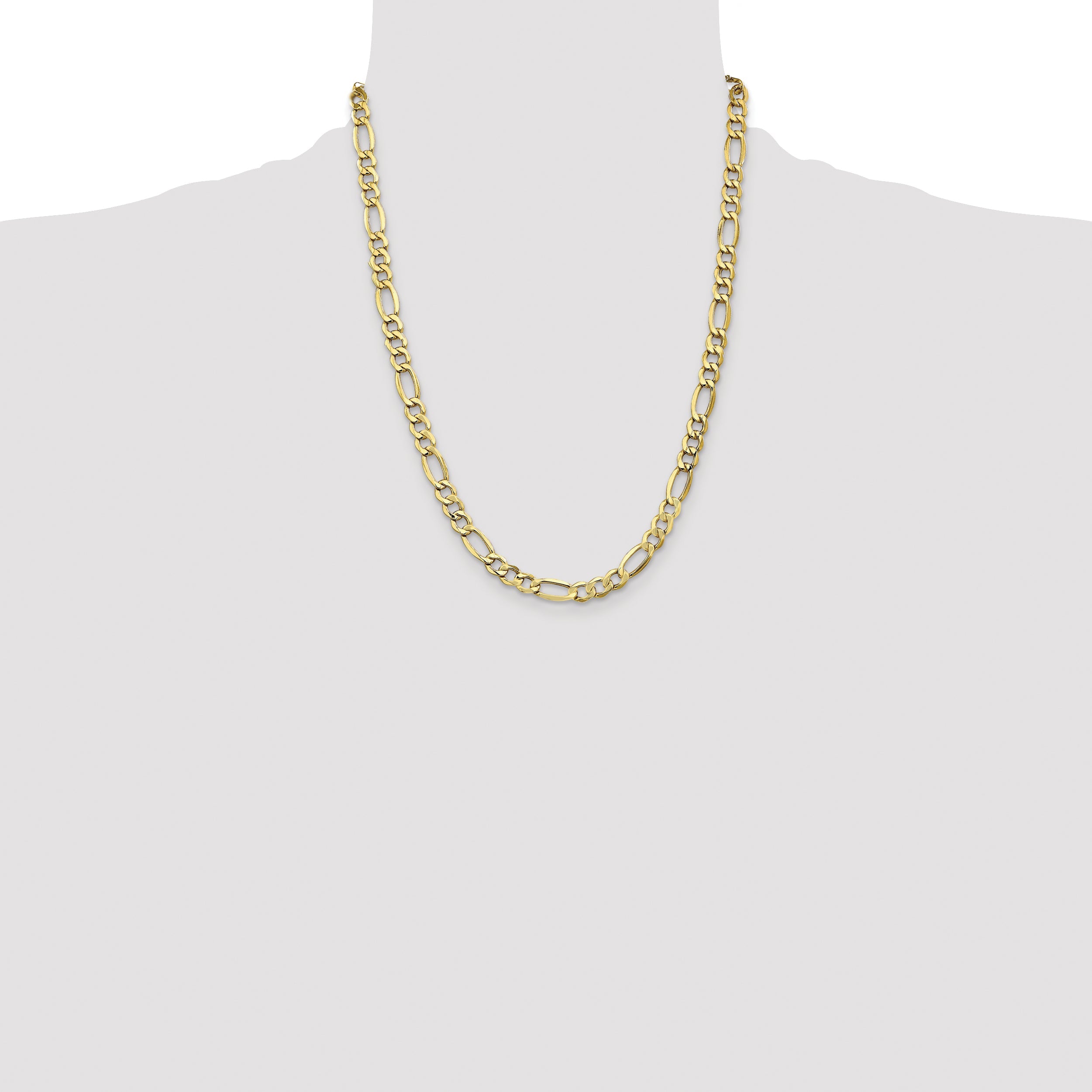 22 Inch 10k Yellow Gold 7.3mm Semi-Solid Figaro Chain Necklace