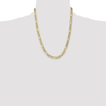 22 Inch 10k Yellow Gold 7.3mm Semi-Solid Figaro Chain Necklace