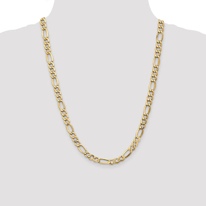 24 Inch 10k Yellow Gold 7.3mm Semi-Solid Figaro Chain Necklace