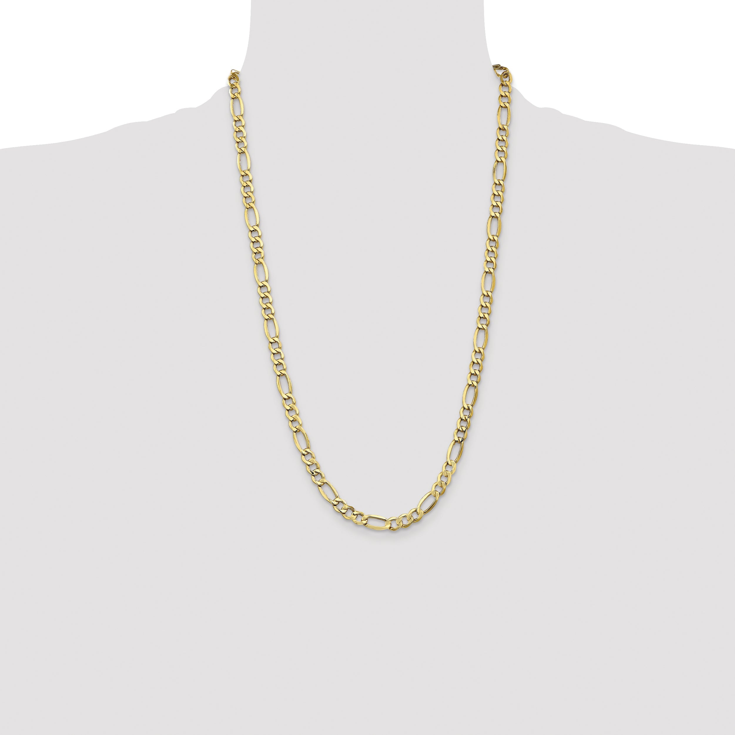 26 Inch 10k Yellow Gold 7.3mm Semi-Solid Figaro Chain Necklace