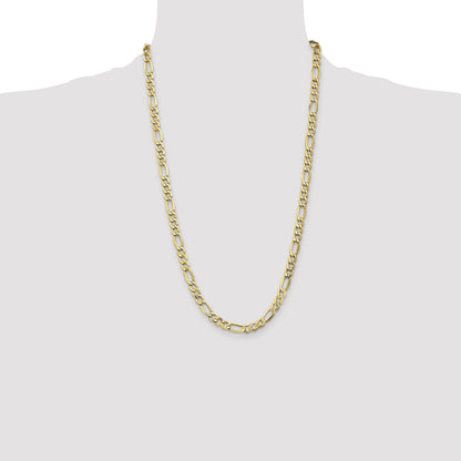 26 Inch 10k Yellow Gold 7.3mm Semi-Solid Figaro Chain Necklace