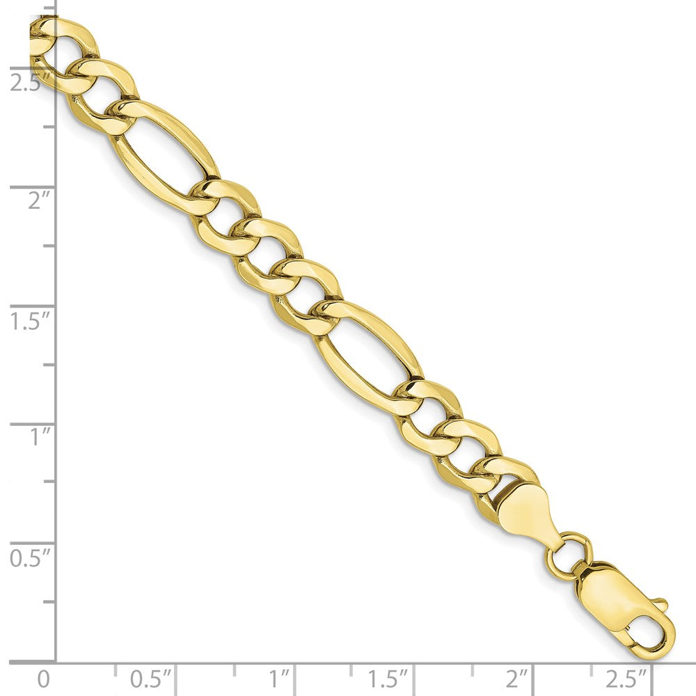 8 Inch 10k Yellow Gold 7.3mm Semi-Solid Figaro Chain Bracelet
