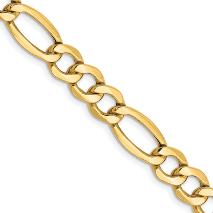 26 Inch 10k Yellow Gold 7.3mm Semi-Solid Figaro Chain Necklace