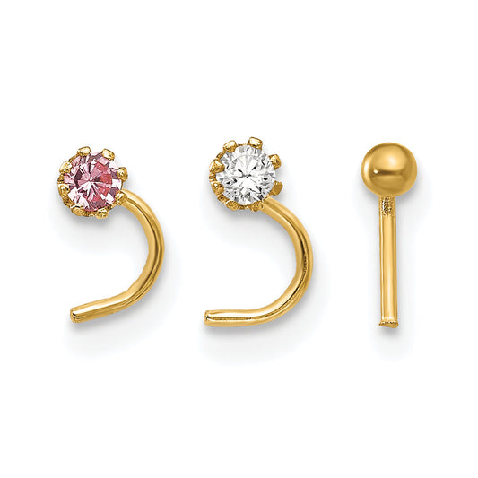 10K Yellow Gold Set Of 3 Cz Nose Studs