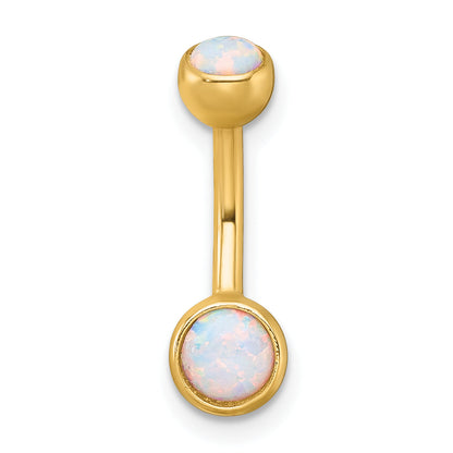 10K Yellow Gold Polished 14 Gauge Bezel-Set Round Lab Created Opal Navel Ring