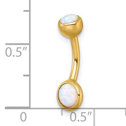 10K Yellow Gold Polished 14 Gauge Bezel-Set Round Lab Created Opal Navel Ring
