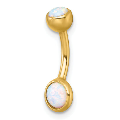 10K Yellow Gold Polished 14 Gauge Bezel-Set Round Lab Created Opal Navel Ring