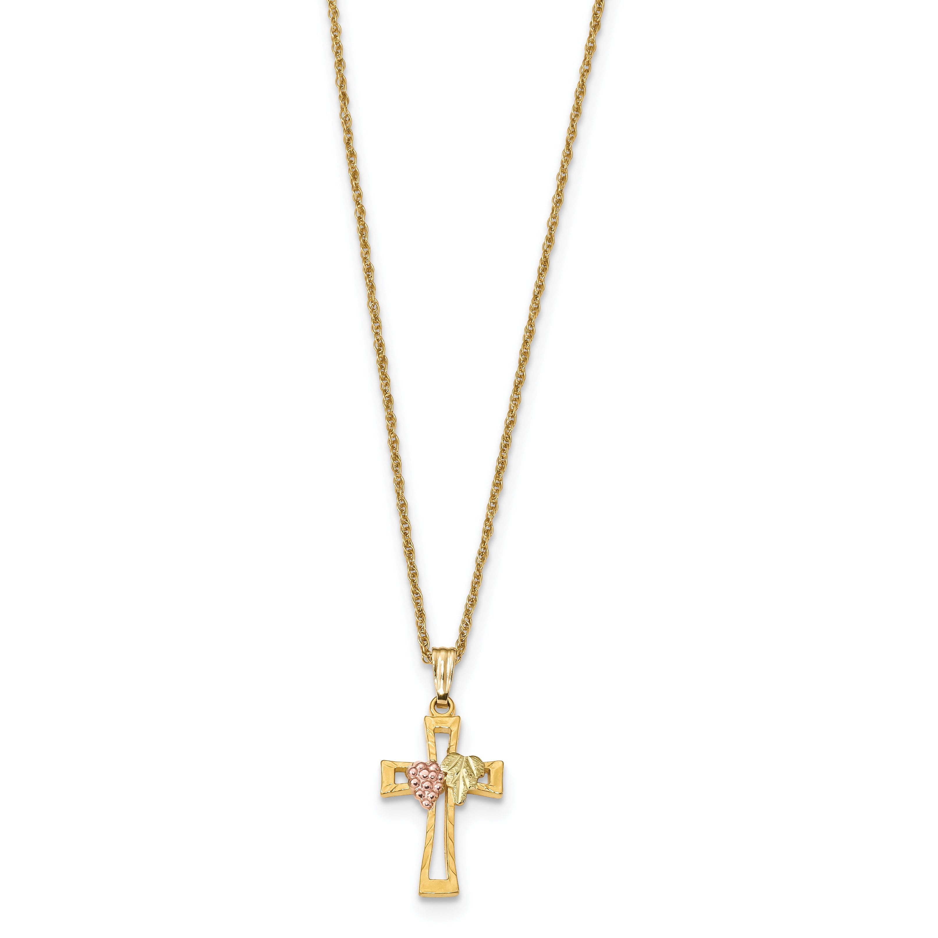 10k Tri Color Tri-Color Black Hills Gold Cross Necklace