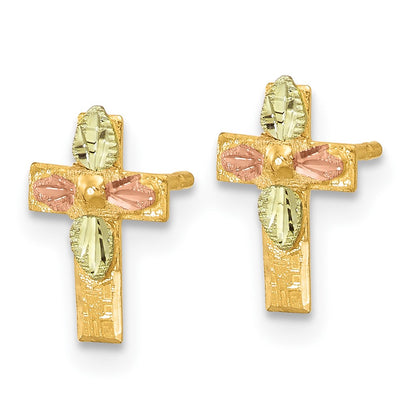 10k Tri Color Tri-Color Black Hills Gold Cross Earrings