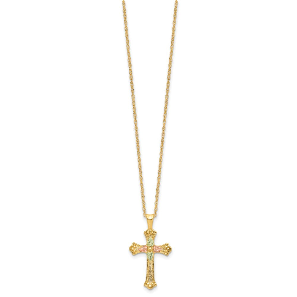 10K Tri Color W/12K Accents Black Hills Gold Cross 18In Necklace