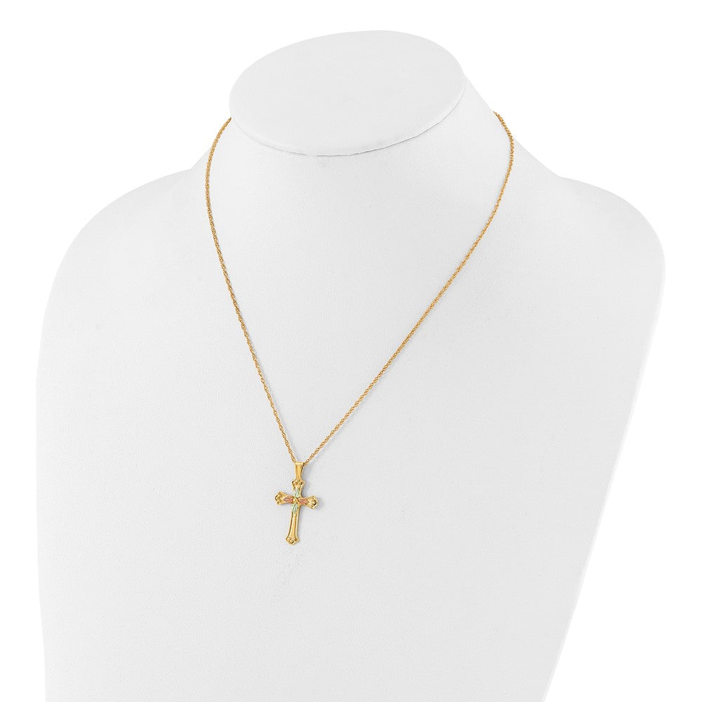 10K Tri Color W/12K Accents Black Hills Gold Cross 18In Necklace