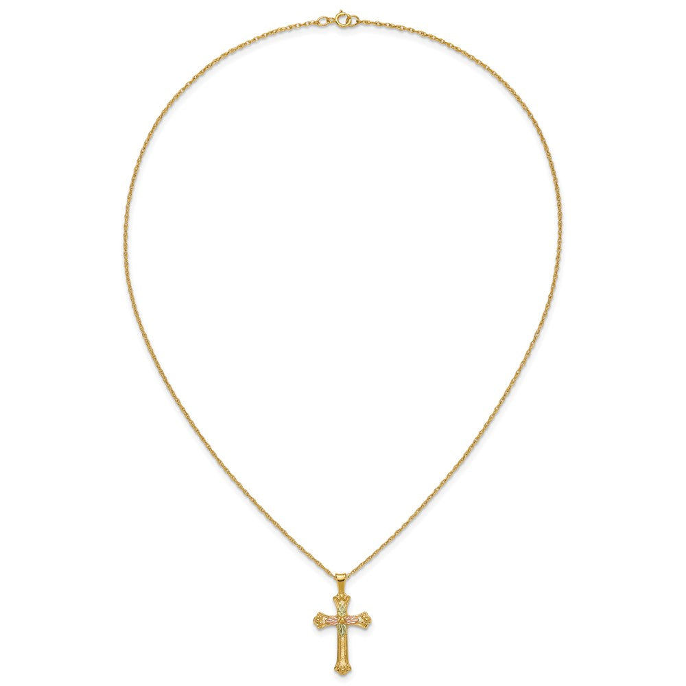 10K Tri Color W/12K Accents Black Hills Gold Cross 18In Necklace