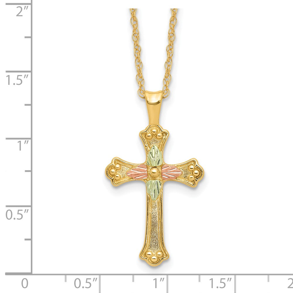 10K Tri Color W/12K Accents Black Hills Gold Cross 18In Necklace