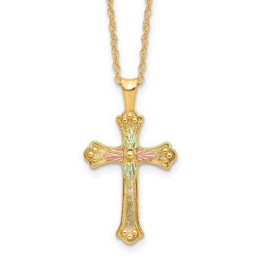10K Tri Color W/12K Accents Black Hills Gold Cross 18In Necklace