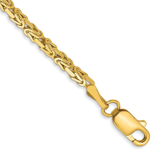 8 Inch 10K Yellow Gold 10K 2mm Byzantine Chain Bracelet