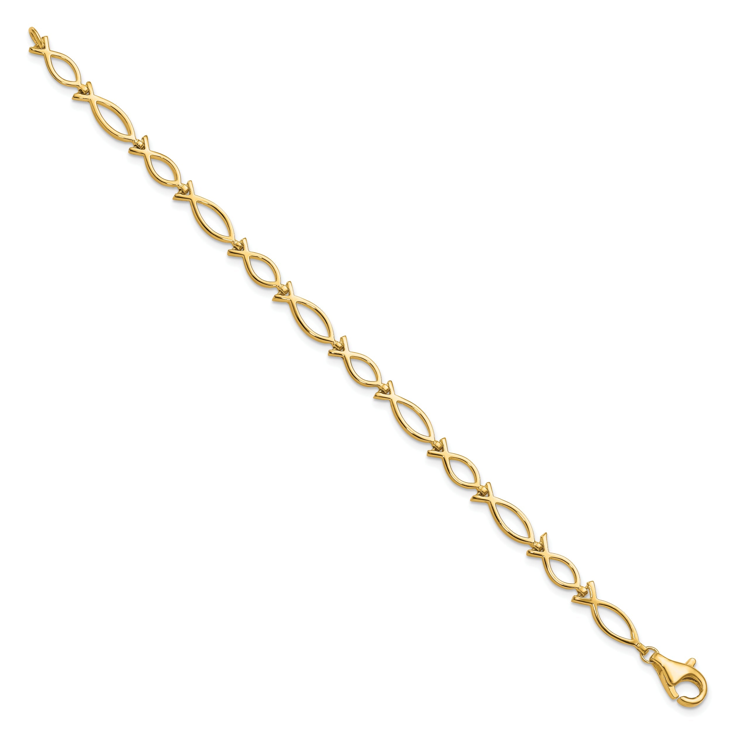 10k Yellow Gold Solid Polished Religious Ichthus Fish Bracelet