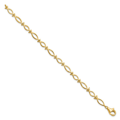 10k Yellow Gold Solid Polished Religious Ichthus Fish Bracelet
