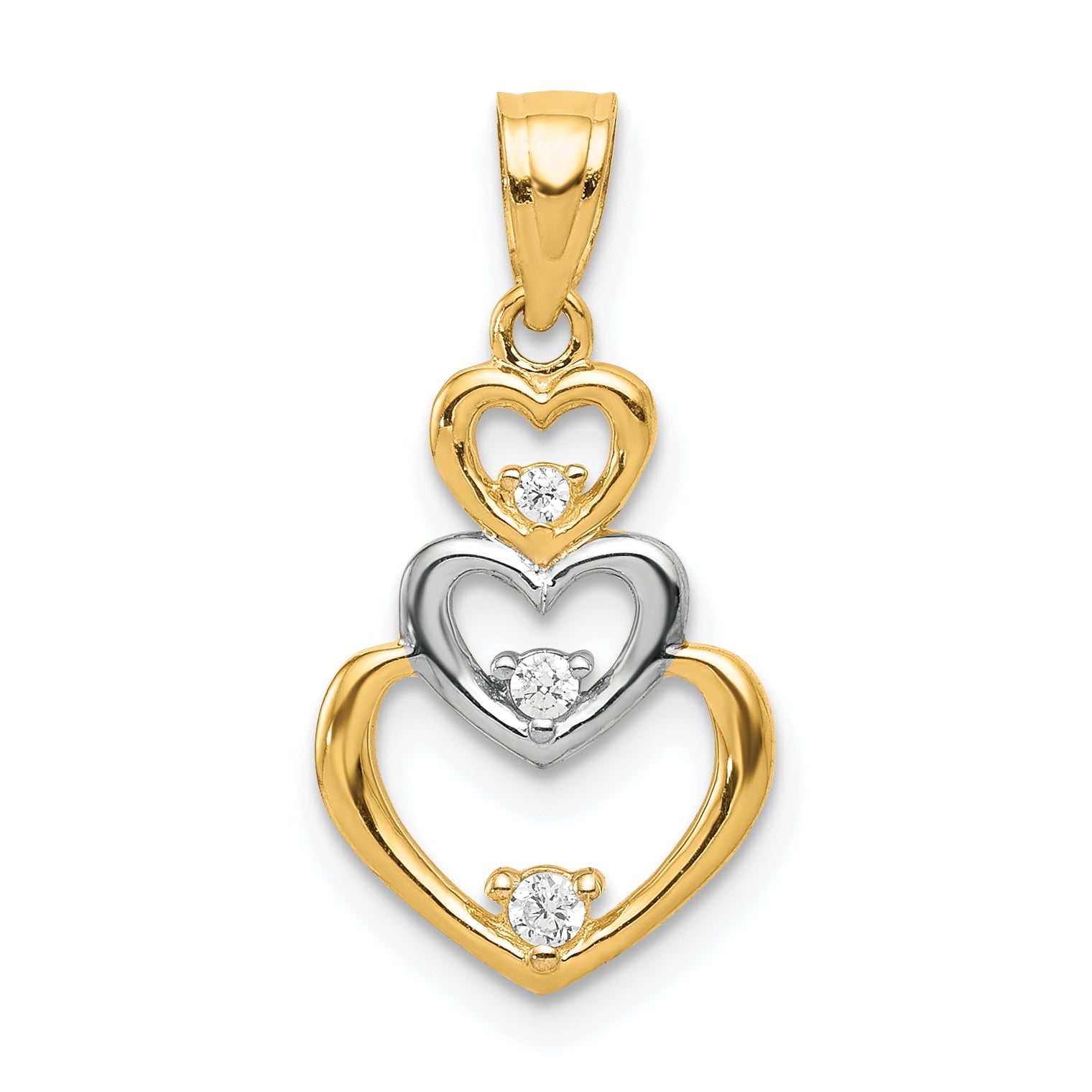 10k Yellow w/Rhodium 10K w/Rhodium CZ 3-Heart Pendant