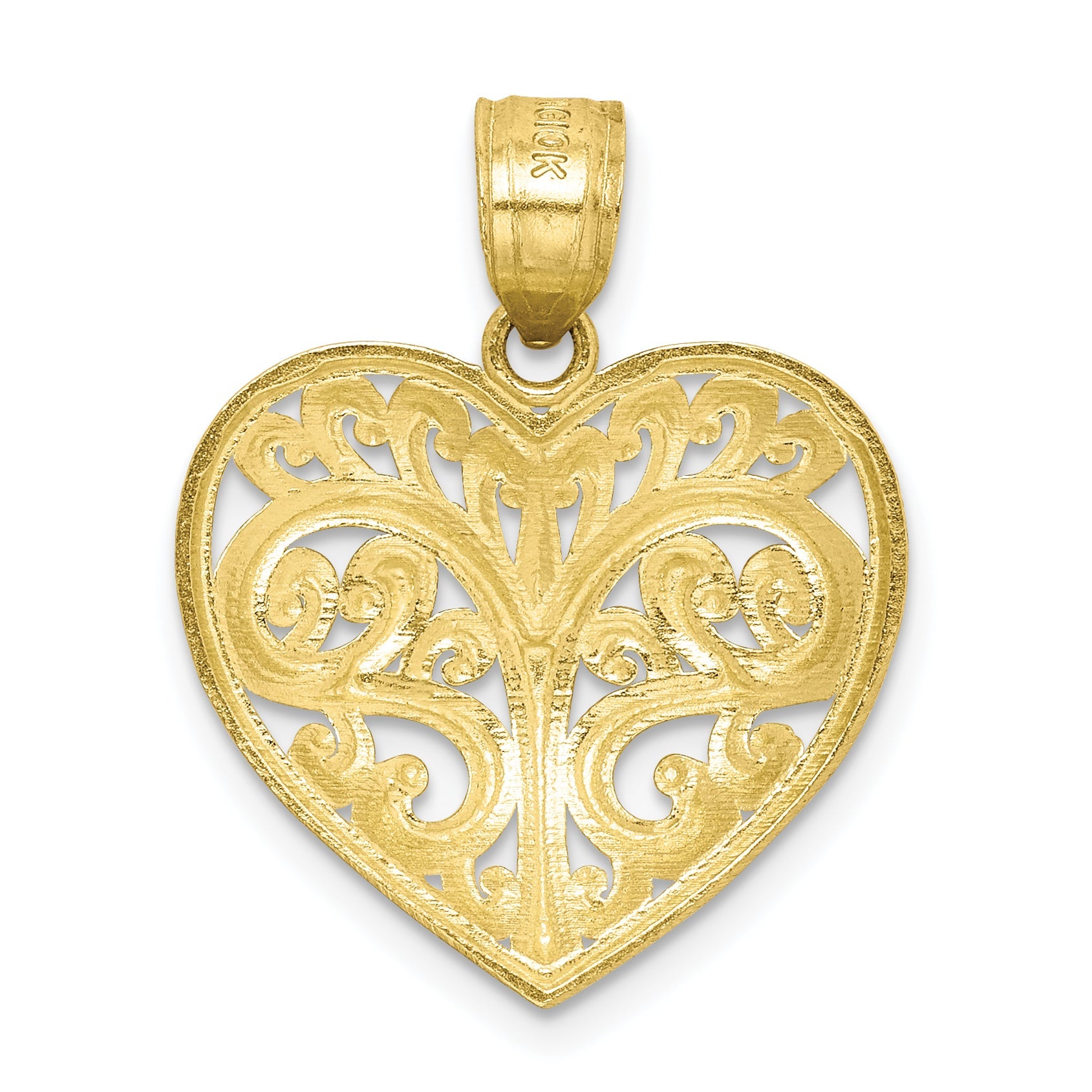 10k Yellow Gold Diamond-cut Filigree Heart Charm
