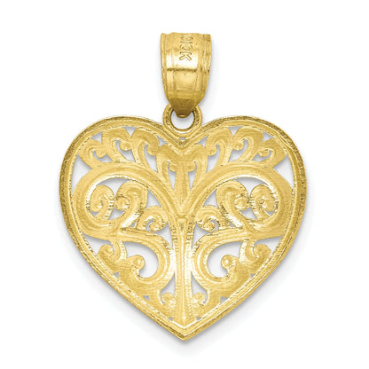 10k Yellow Gold Diamond-cut Filigree Heart Charm