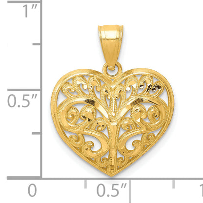 10k Yellow Gold Diamond-cut Filigree Heart Charm