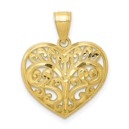 10k Yellow Gold Diamond-cut Filigree Heart Charm