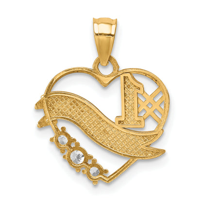 10k Yellow w/Rhodium 10K W/Rhodium CZ  #1 GRANDMA In Heart Pendant
