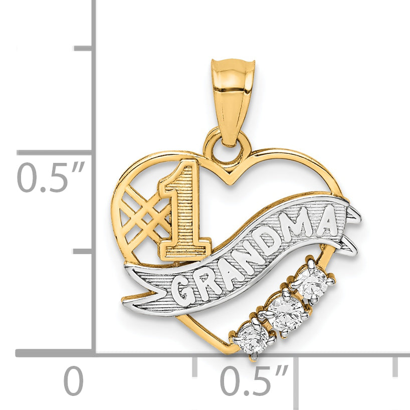 10k Yellow w/Rhodium 10K W/Rhodium CZ  #1 GRANDMA In Heart Pendant