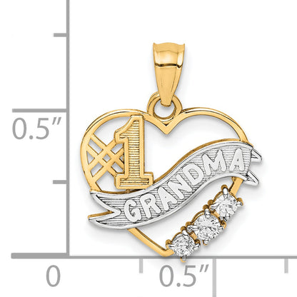 10k Yellow w/Rhodium 10K W/Rhodium CZ  #1 GRANDMA In Heart Pendant