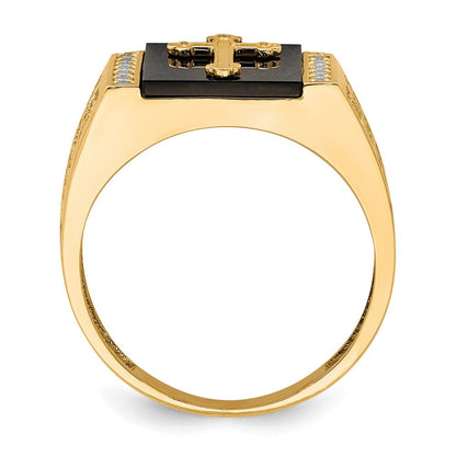 10K Yellow Gold CZ and Onyx Cross Men'S Ring