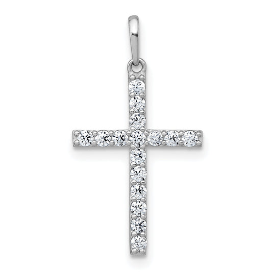 10K White Gold Polished Cz Latin Cross Pendant